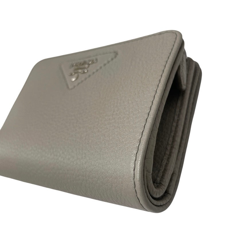 PRADA ヴィッテロレザー コンパクトウォレット 三つ折り財布 グレージュ 中古 プラダ 三折財布 レディース ブランド PRADA ヴィッテロ