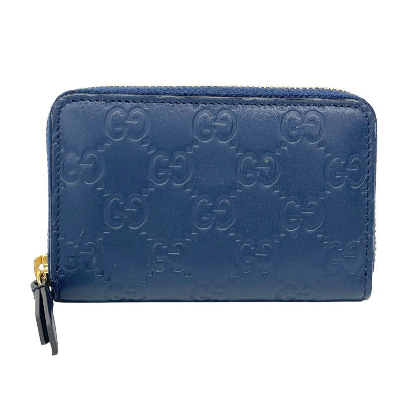 【GUCCI】グッチ グッチシマ 447939 コインケース レザー メンズ ジップアラウンド ラウンドファスナー 小銭入れ 青 ブルー カード 名刺
