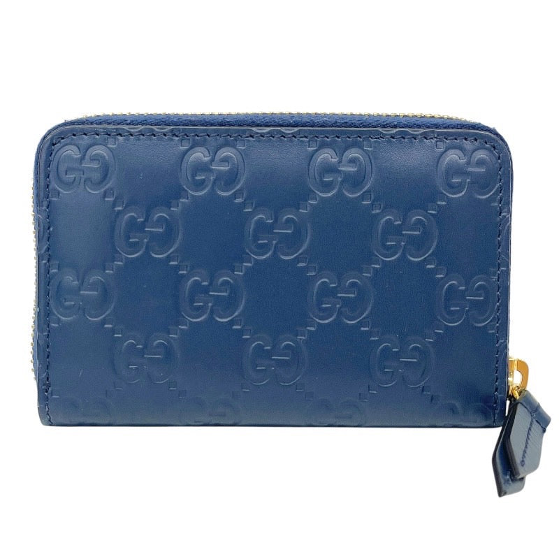 【GUCCI】グッチ グッチシマ 447939 コインケース レザー メンズ ジップアラウンド ラウンドファスナー 小銭入れ 青 ブルー カード 名刺