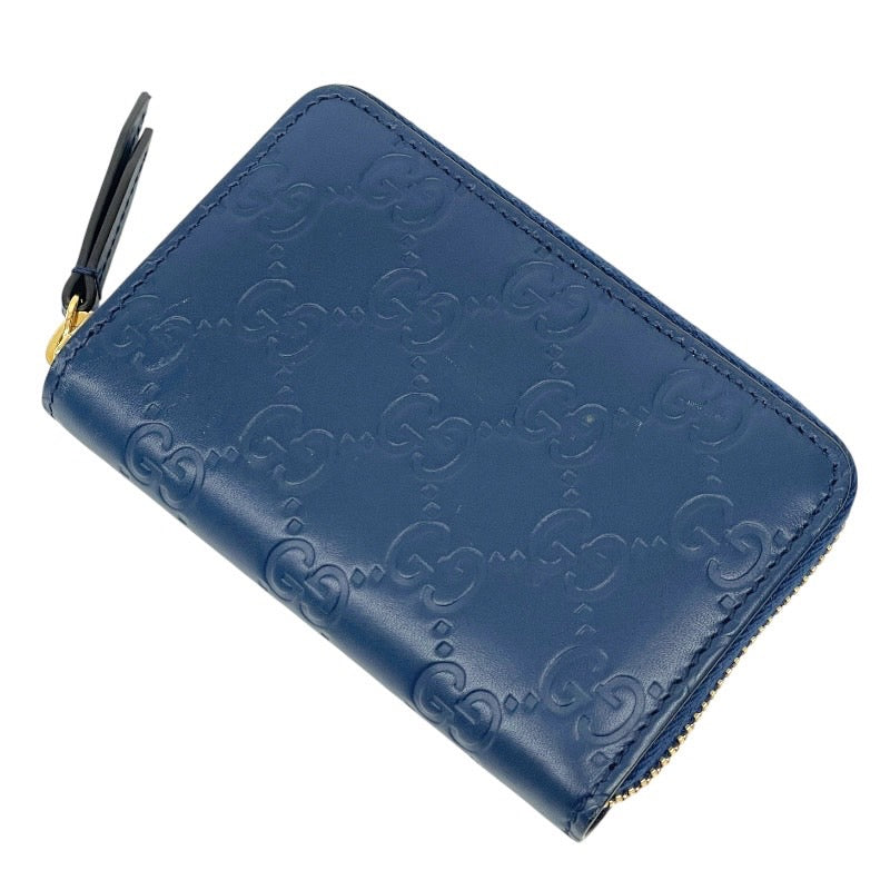 【GUCCI】グッチ グッチシマ 447939 コインケース レザー メンズ ジップアラウンド ラウンドファスナー 小銭入れ 青 ブルー カード 名刺