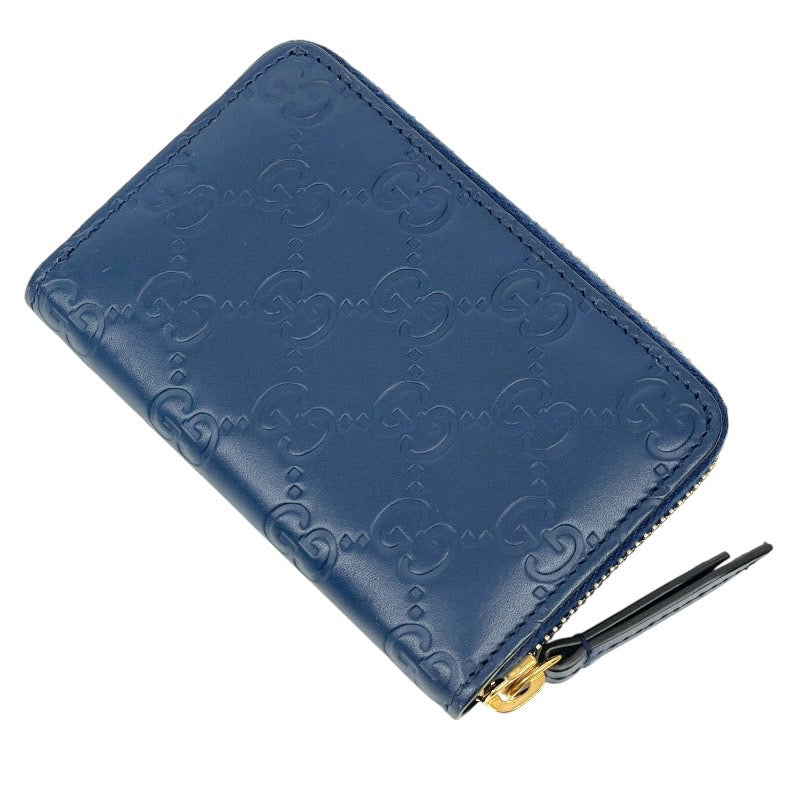 【GUCCI】グッチ グッチシマ 447939 コインケース レザー メンズ ジップアラウンド ラウンドファスナー 小銭入れ 青 ブルー カード 名刺