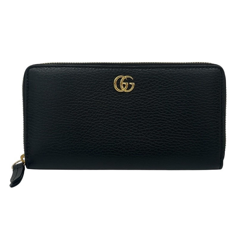美品 】GUCCI グッチ GGロゴ シマレザー ラウンドジップ 長財布 黒