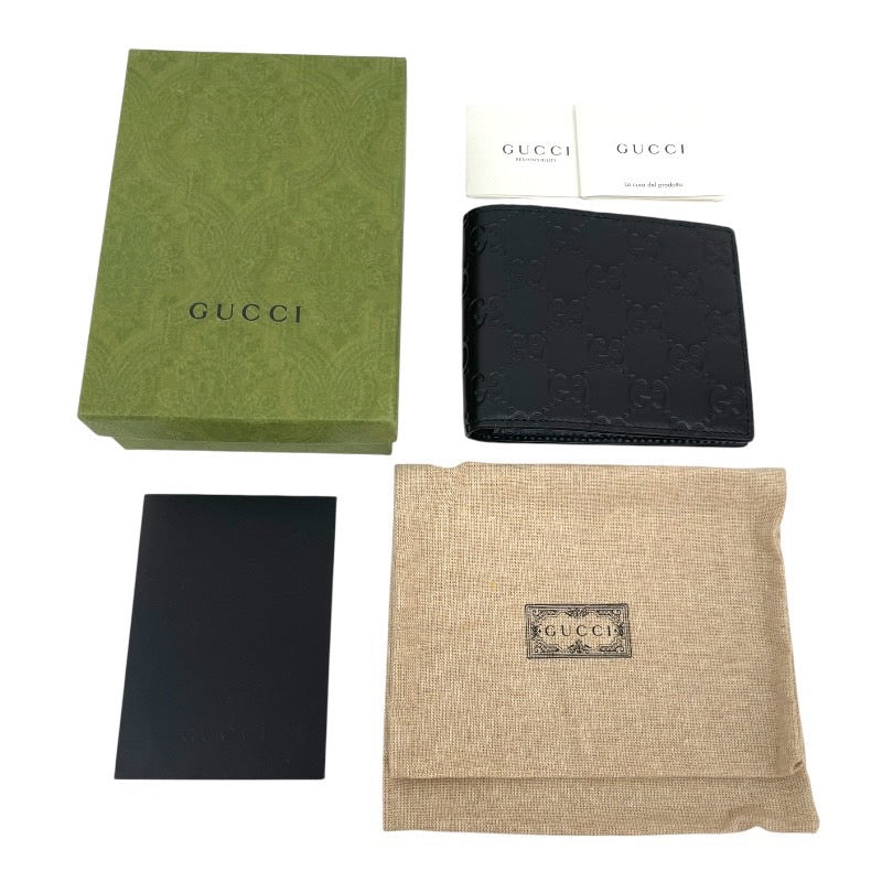 【GUCCI】グッチ グッチシマ 406693 二つ折り財布 レザー メンズ 2つ折り 札入れ 黒 ブラック